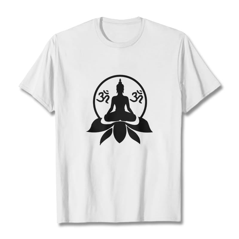 Buddha Stones con disegno di Buddha seduto su un fiore di loto, simbolo OM, mantra sanscriti - Bianco - 2XL - image 3