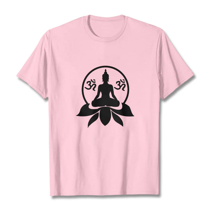 Buddha Stones con disegno di Buddha seduto su un fiore di loto, simbolo OM, mantra sanscriti - Rosa chiaro - 2XL - image 15