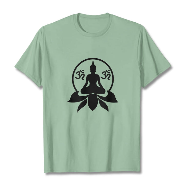 Buddha Stones con disegno di Buddha seduto su un fiore di loto, simbolo OM, mantra sanscriti - Verde pallido - 2XL - image 17
