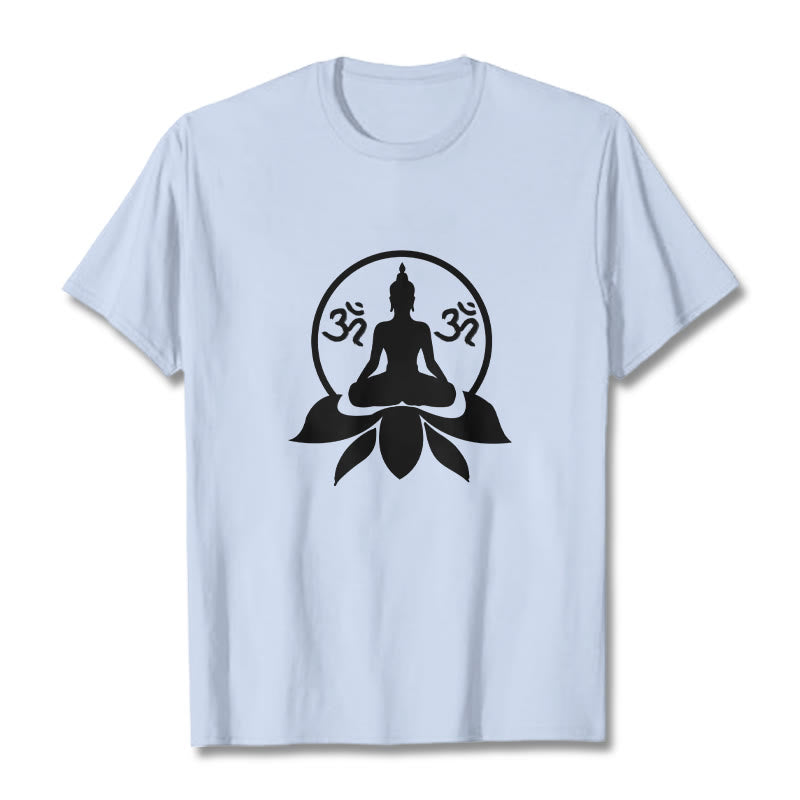 Buddha Stones con disegno di Buddha seduto su un fiore di loto, simbolo OM, mantra sanscriti - Ciano chiaro - 2XL - image 10