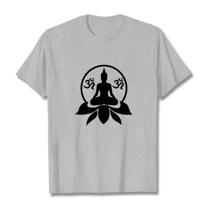 Buddha Stones con disegno di Buddha seduto su un fiore di loto, simbolo OM, mantra sanscriti - Grigio chiaro - 2XL - image 19