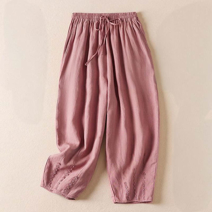 Pantaloni harem con ricamo di piccoli fiori estivi Buddha Stones e tasche - Rosa chiaro - US8-10, UK/AU12-14, EU40-42 (2XL) - image 10