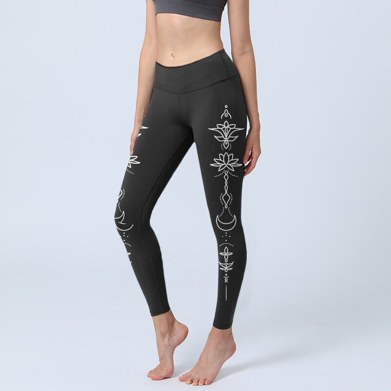 Leggings da palestra con motivo a mezza luna e Buddha Stones, pantaloni da yoga da donna - Nero - US18, UK/AU22, EU50 (4XL) - image 0