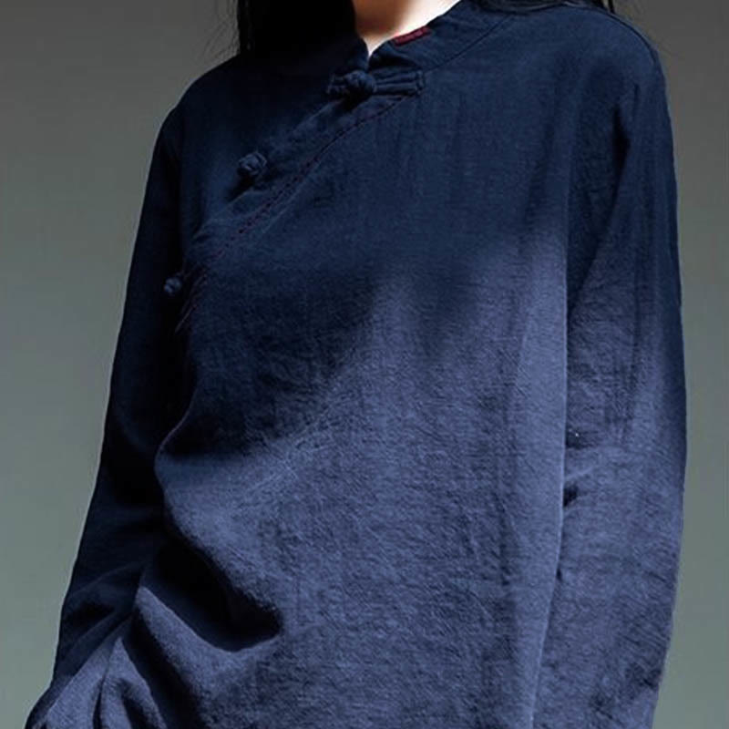 Bottone con nodo del colletto obliquo con Buddha Stones, abbigliamento in lino largo - image 21