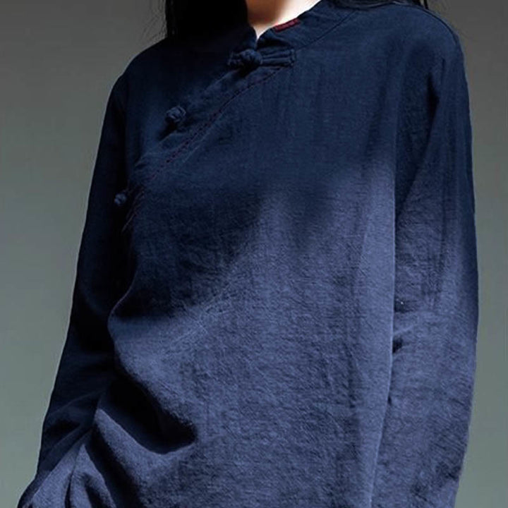 Bottone con nodo del colletto obliquo con Buddha Stones, abbigliamento in lino largo - image 21