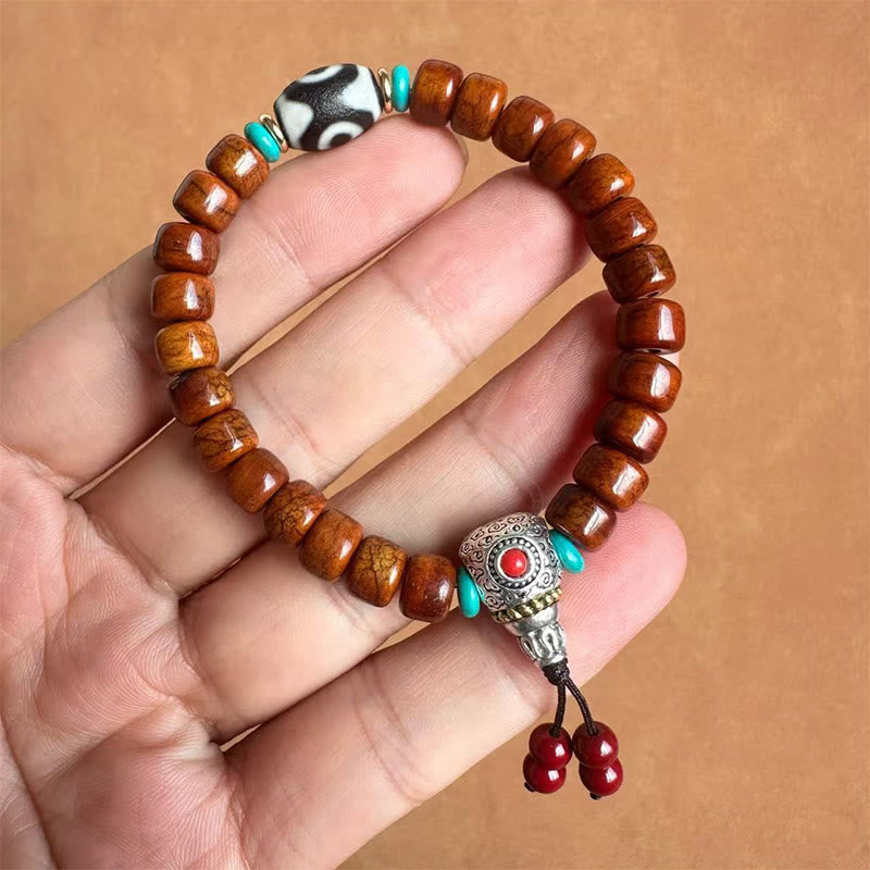 Braccialetto della fortuna con perline di osso , Buddha Stones , perline Dzi a tre occhi Vajra - image 1