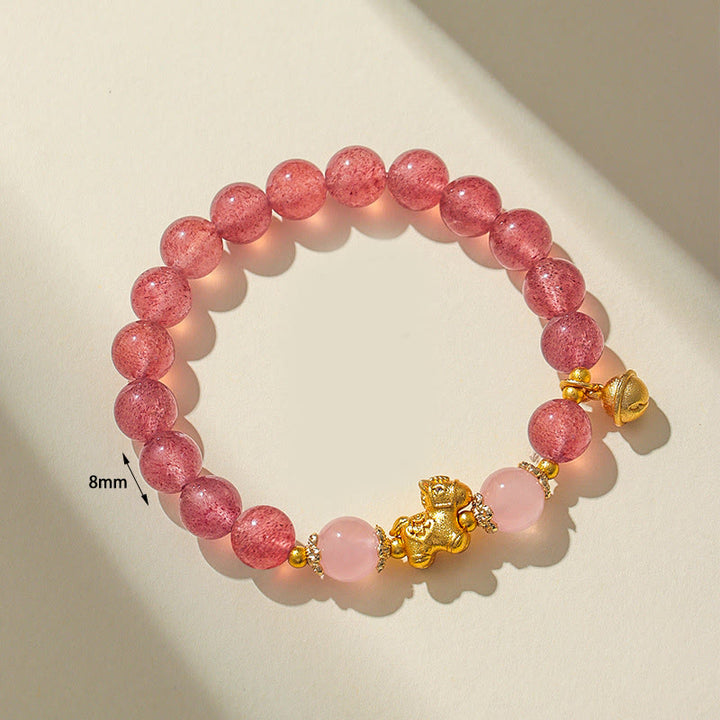 Bracciale di protezione in quarzo fragola con cristallo rosa citrino da 8 mm "Anno del cavallo" di Buddha Stones - image 12