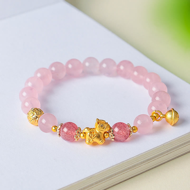 Bracciale di protezione in quarzo fragola con cristallo rosa citrino da 8 mm "Anno del cavallo" di Buddha Stones - image 8