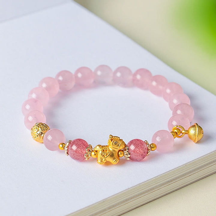 Bracciale di protezione in quarzo fragola con cristallo rosa citrino da 8 mm "Anno del cavallo" di Buddha Stones - image 8