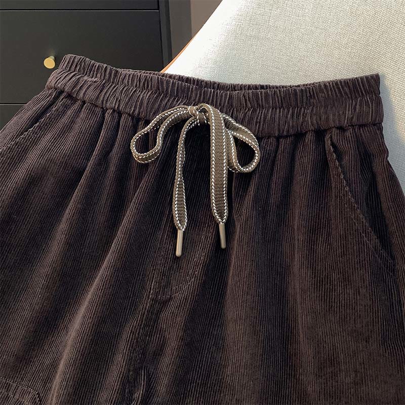 Pantaloni harem in velluto a coste di cotone con coulisse e tasche, da donna, Buddha Stones, autunnali, in tinta unita - image 1