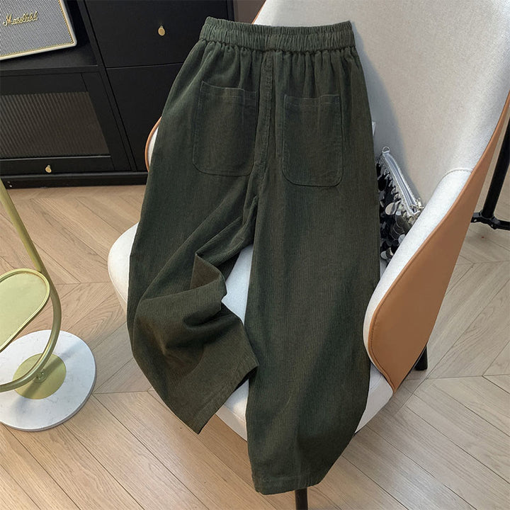 Pantaloni harem in velluto a coste di cotone con coulisse e tasche, da donna, Buddha Stones, autunnali, in tinta unita - image 8