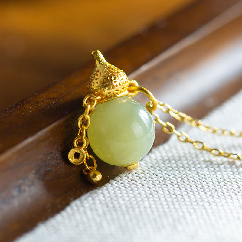 Collana con ciondolo in giada Hetian con ciondolo a forma di zucca in argento sterling 925 Buddha Stones , simbolo di fortuna e abbondanza - image 1