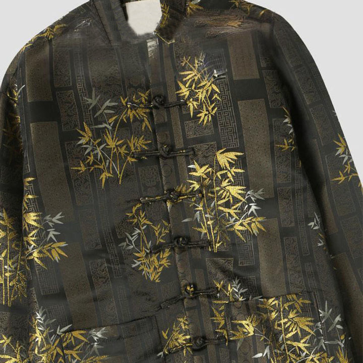 Giacca da uomo a maniche lunghe con bottoni a rana in jacquard di bambù dorato Buddha Stones con tasche - image 2
