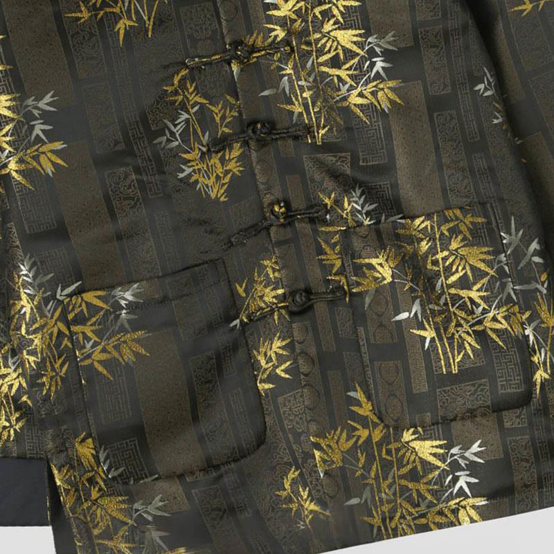 Giacca da uomo a maniche lunghe con bottoni a rana in jacquard di bambù dorato Buddha Stones con tasche - image 3