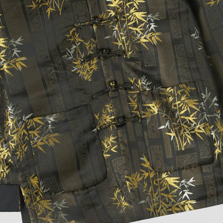 Giacca da uomo a maniche lunghe con bottoni a rana in jacquard di bambù dorato Buddha Stones con tasche - image 3