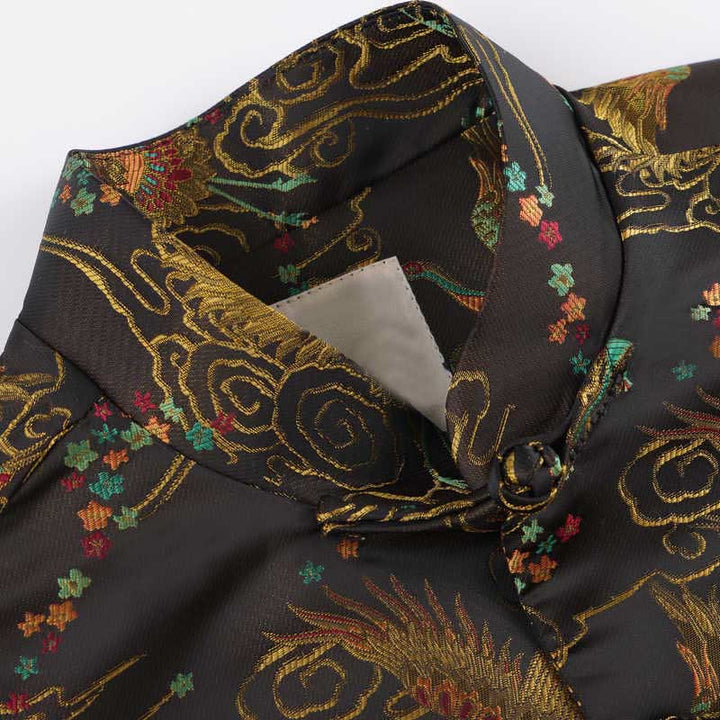 Giacca da uomo a maniche lunghe con tasche, bottoni a rana, Buddha Stones colorate, fenice, nuvole di buon auspicio - image 5