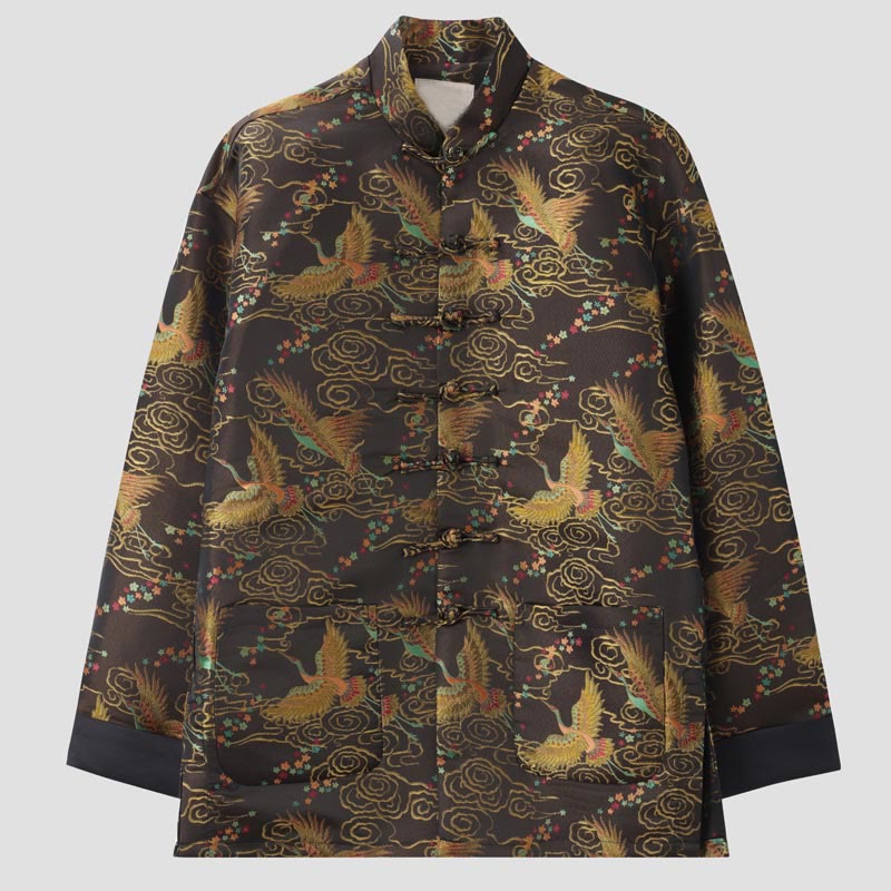 Giacca da uomo a maniche lunghe con tasche, bottoni a rana, Buddha Stones colorate, fenice, nuvole di buon auspicio - Abbronzatura - US/UK/AU44, EU54 (4XL) - image 0