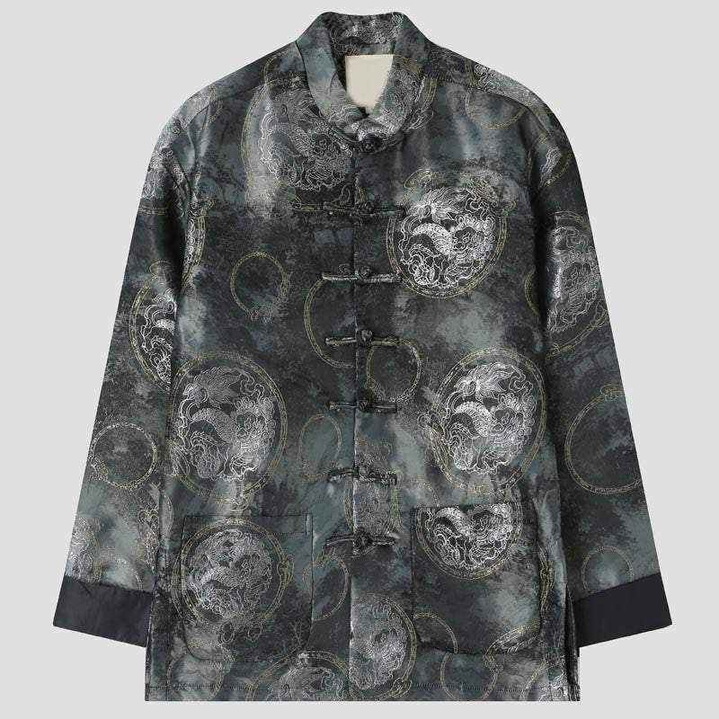 Giacca da uomo a maniche lunghe con bottoni a forma di rana e tasche, motivo Buddha Stones Kirin Mountains - Grigio - US/UK/AU44, EU54 (4XL) - image 0