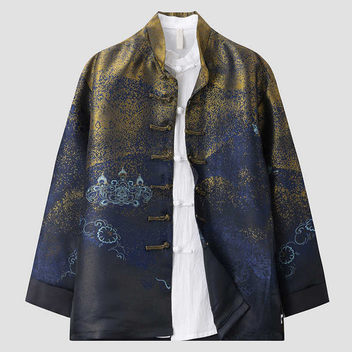 Giacca da uomo a maniche lunghe con bottoni a rana, tasche e motivo Buddha Stones Golden Desert Blue Flowers - image 2