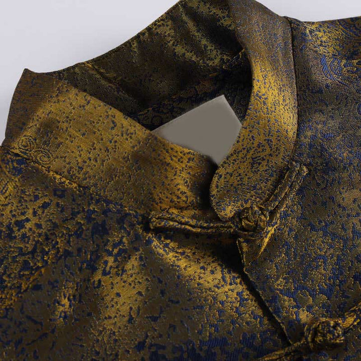 Giacca da uomo a maniche lunghe con bottoni a rana, tasche e motivo Buddha Stones Golden Desert Blue Flowers - image 4