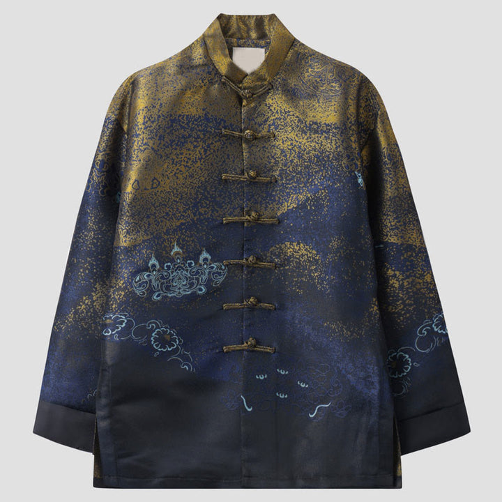 Giacca da uomo a maniche lunghe con bottoni a rana, tasche e motivo Buddha Stones Golden Desert Blue Flowers - SteelBlue - US/UK/AU44, EU54 (4XL) - image 0