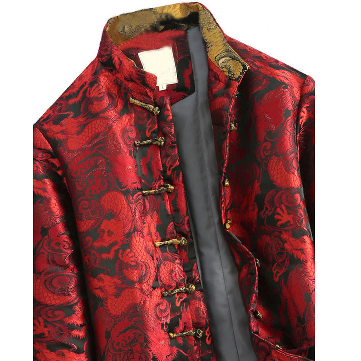 Giacca da uomo a maniche lunghe con tasche, motivo drago invernale in jacquard con bottoni a rana Buddha Stones - image 16