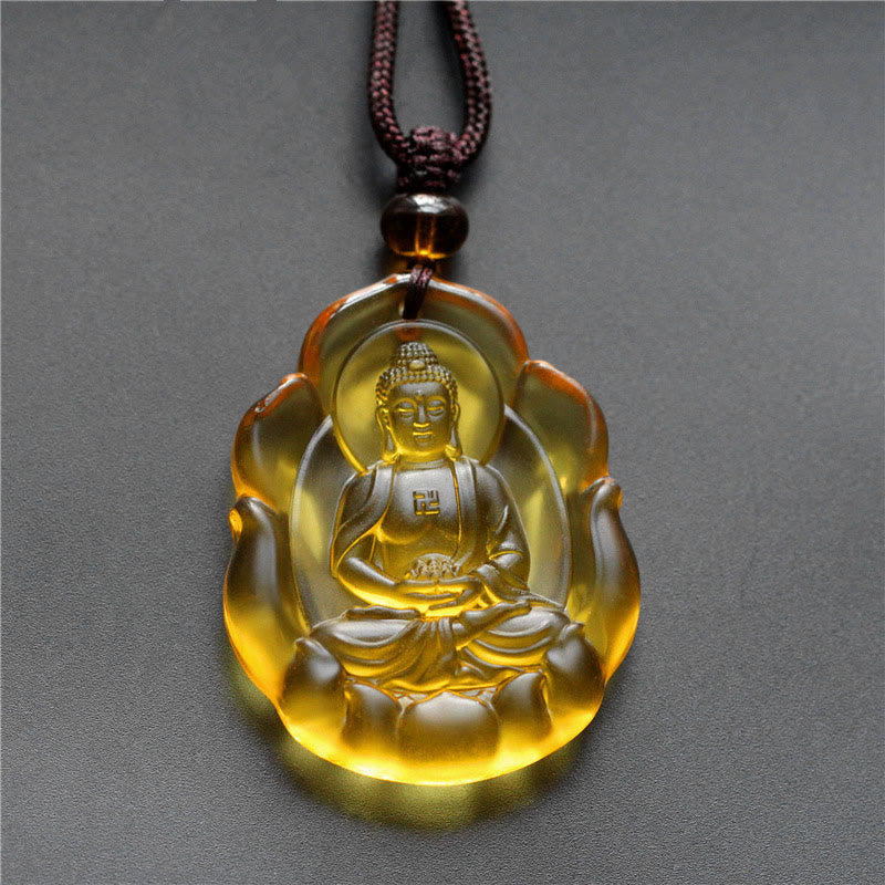 Buddha Stones con ciondolo di protezione del Buddha in cristallo Liuli, simbolo dello zodiaco cinese, simbolo del Buddha natale - Cane/Maiale-Buddha Amitabha - image 11