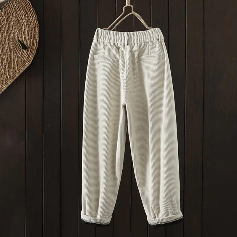 Pantaloni harem invernali da donna in velluto a coste di cotone con vita alta e fodera in pile, con tasche , Buddha Stones - image 1