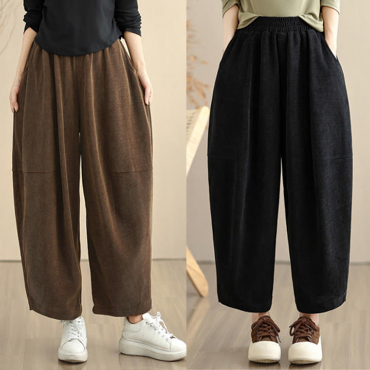 Pantaloni harem in velluto a coste patchwork con tasche da donna di Buddha Stones - image 26