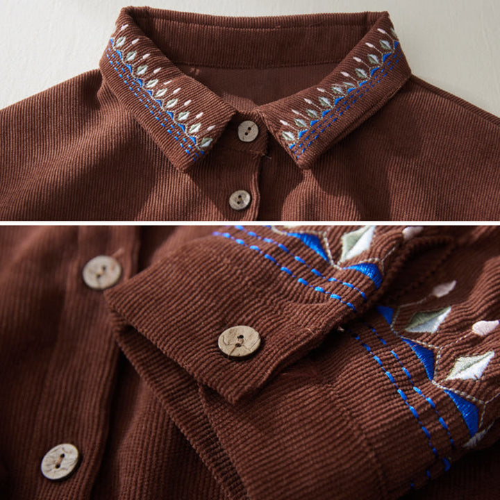 Abito midi a maniche lunghe con tasche, motivo floreale ricamato con Buddha Stones e lacci - image 3