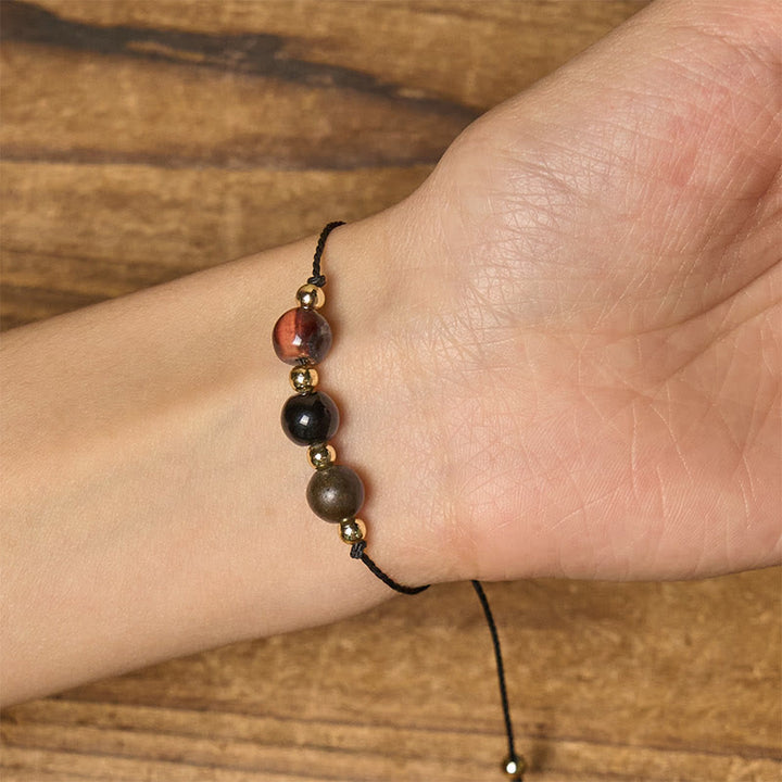 Braccialetto di corda con carta di protezione in pirite, tormalina nera, occhio di tigre Buddha Stones - image 15