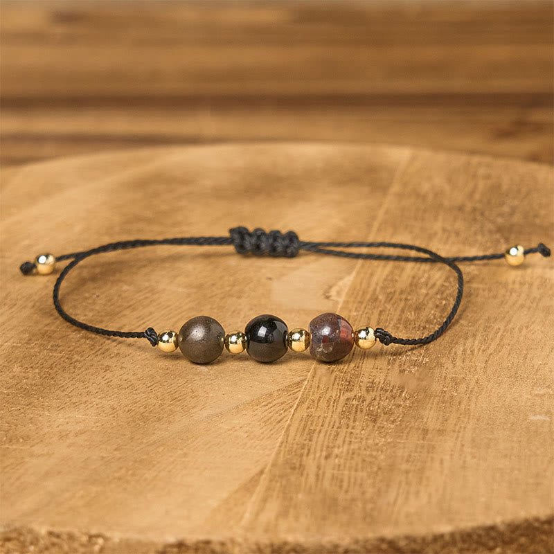 Braccialetto di corda con carta di protezione in pirite, tormalina nera, occhio di tigre Buddha Stones - image 12