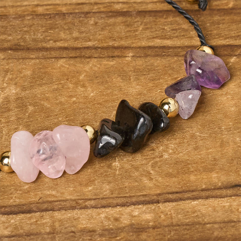 Braccialetto di corda con carta empatica, Buddha Stones, ametista, tormalina nera, quarzo rosa - image 4