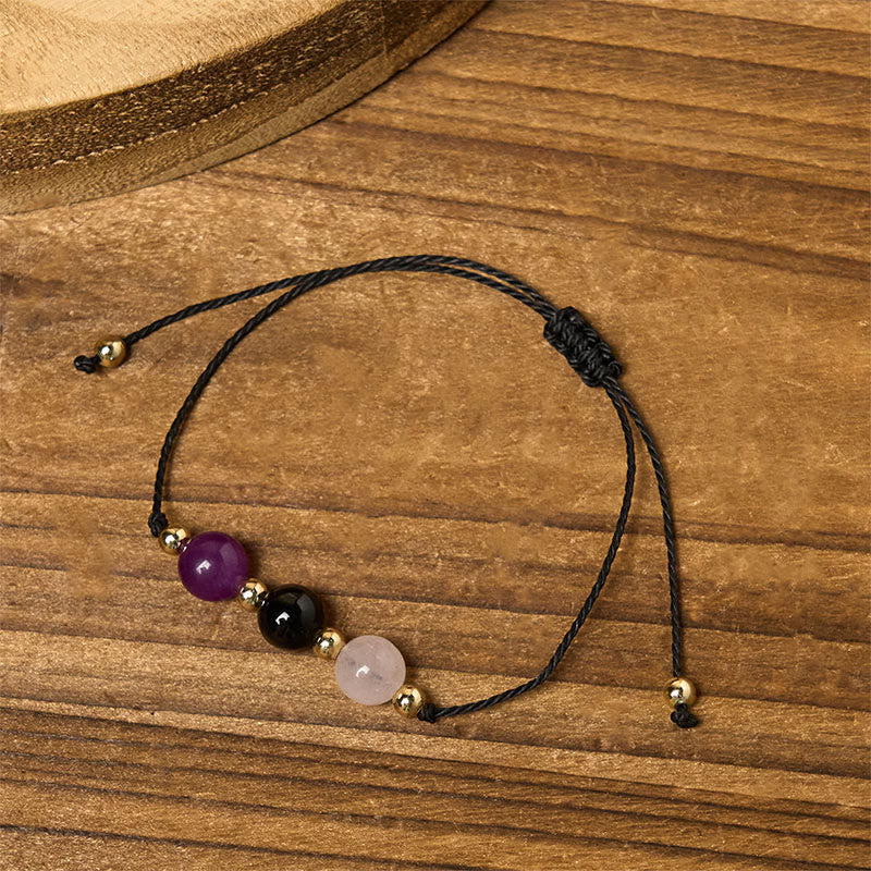 Braccialetto di corda con carta empatica, Buddha Stones, ametista, tormalina nera, quarzo rosa - image 12