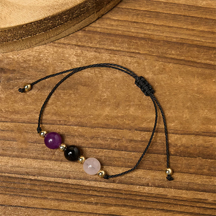 Braccialetto di corda con carta empatica, Buddha Stones, ametista, tormalina nera, quarzo rosa - image 12