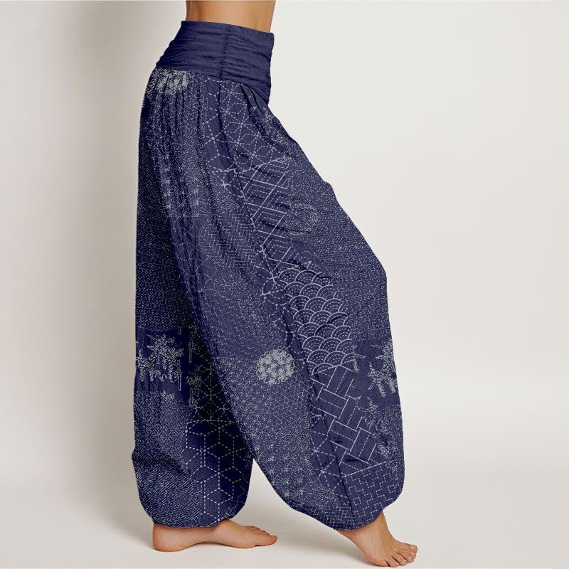 Pantaloni harem in puro cotone stampato con elastico in vita e motivo geometrico Buddha Stones da donna - image 6