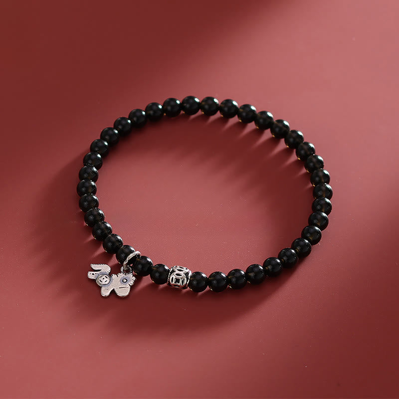 Bracciale Buddha Stones Year Of The Horse in argento sterling 925 con ossidiana nera naturale e forza - image 2