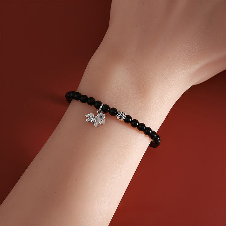 Bracciale Buddha Stones Year Of The Horse in argento sterling 925 con ossidiana nera naturale e forza - image 4