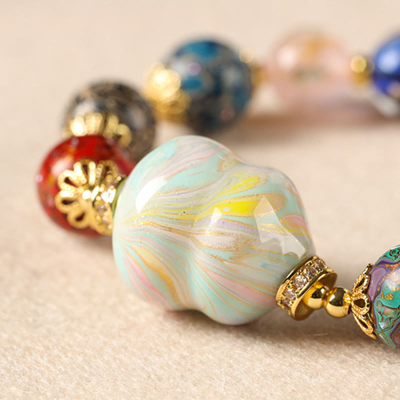 Bracciale artigianale in lacca con perline di zucca, sandalo e vetro Liuli colorato Buddha Stones - image 13