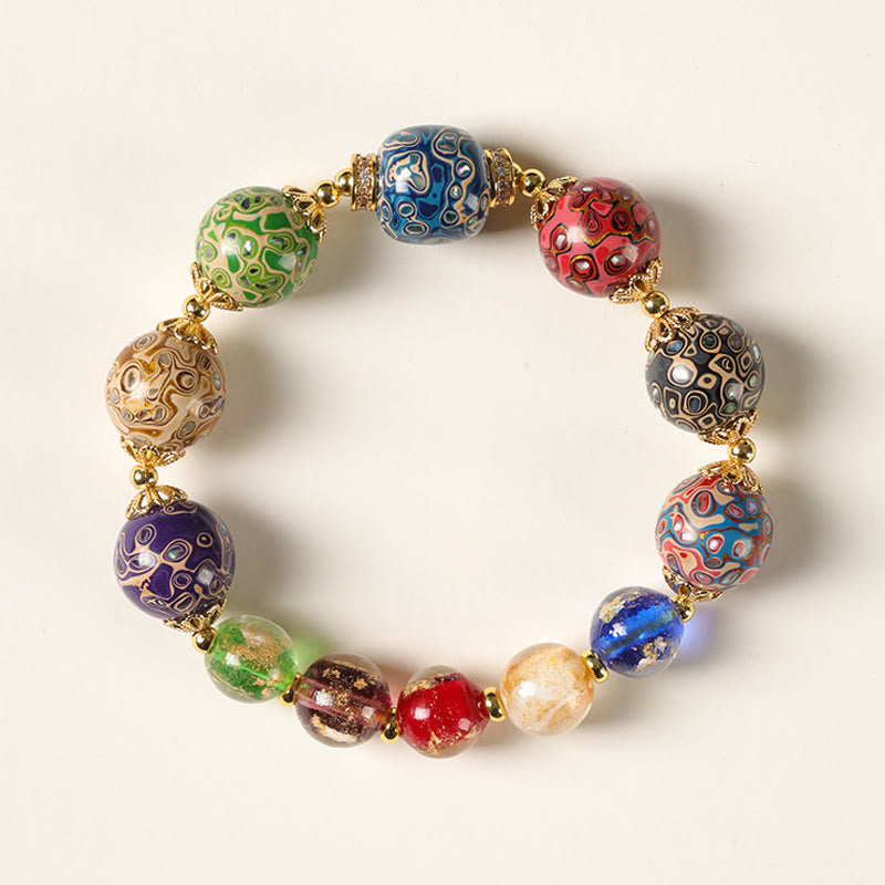 Bracciale artigianale in lacca con perline di zucca, sandalo e vetro Liuli colorato Buddha Stones - 12 millimetri - image 0