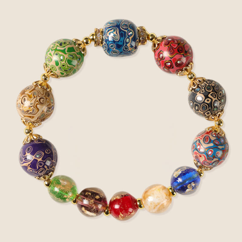 Bracciale artigianale in lacca con perline di zucca, sandalo e vetro Liuli colorato Buddha Stones - image 6