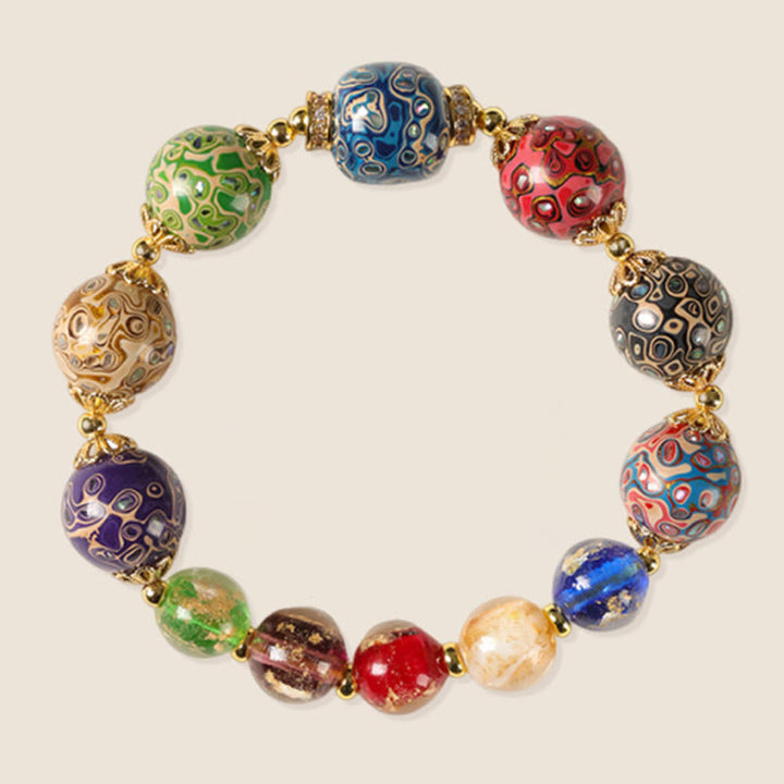 Bracciale artigianale in lacca con perline di zucca, sandalo e vetro Liuli colorato Buddha Stones - image 6