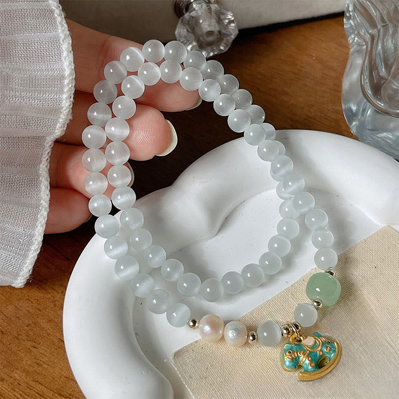 Bracciale a doppio strato con perline di vetro crisoberillo dell'anno del cavallo Buddha Stones Peace Love - Crisoberillo (circonferenza del polso 14-17 cm) - image 0