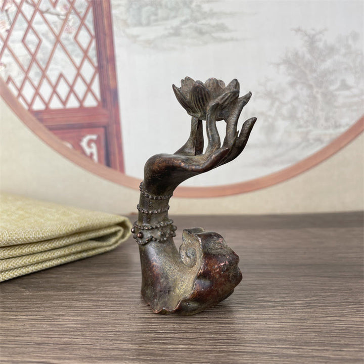 Buddha Stones Classico Buddha Mano di Loto Lega Decorazione per la casa 4,7*2,9*8,4 cm - image 2
