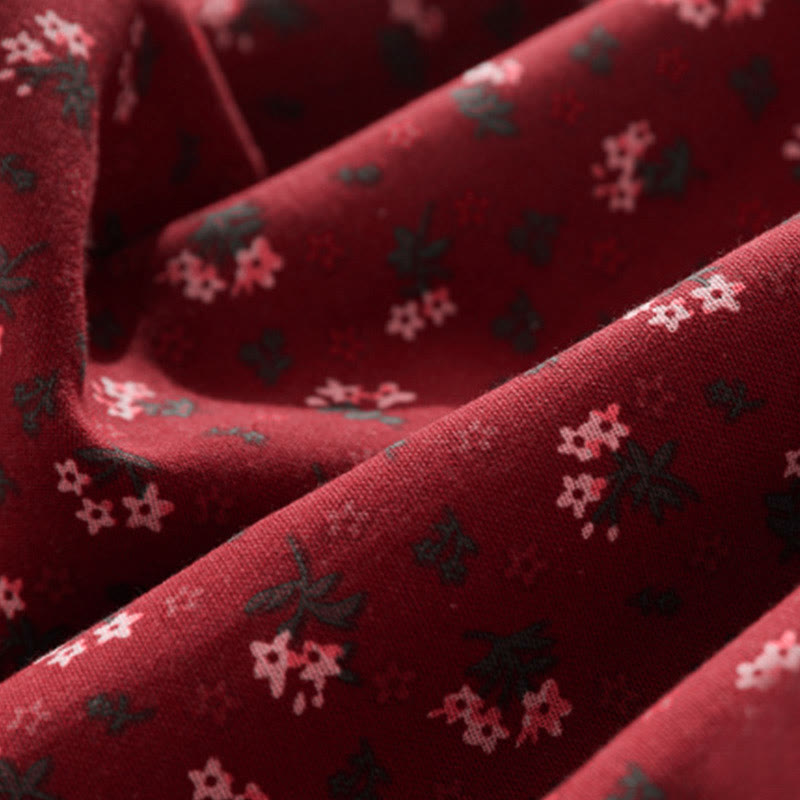 Abito midi in velluto a coste con maniche lunghe, tasche e motivo floreale in pizzo patchwork Buddha Stones - image 5