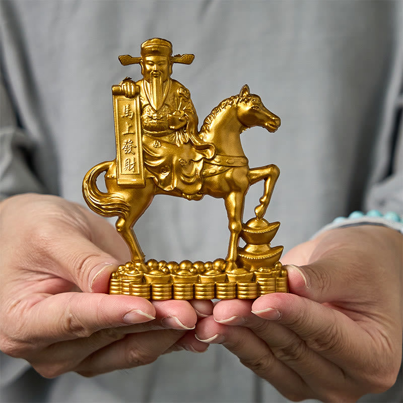 Buddha Stones "Diventa ricco ora" Anno del Cavallo Dio della ricchezza Lingotti Lega della prosperità Decorazione per la casa - Cavallo Dio della ricchezza 10*7 cm - image 0