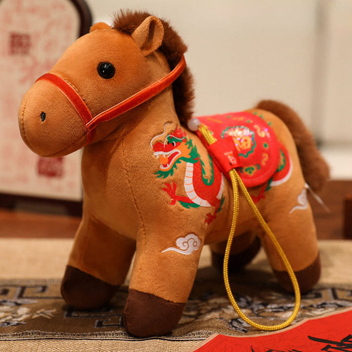 Buddha Stones Anno del Cavallo Bambù Drago Loto Fenice Peluche Bambola Decorazione per la casa - Cavallo Drago Marrone - 20 centimetri - image 15