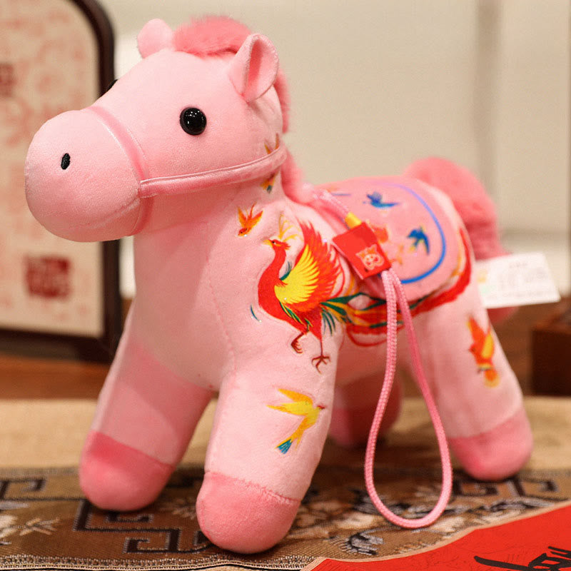 Buddha Stones Anno del Cavallo Bambù Drago Loto Fenice Peluche Bambola Decorazione per la casa - Cavallo Fenice Rosa - 20 centimetri - image 18