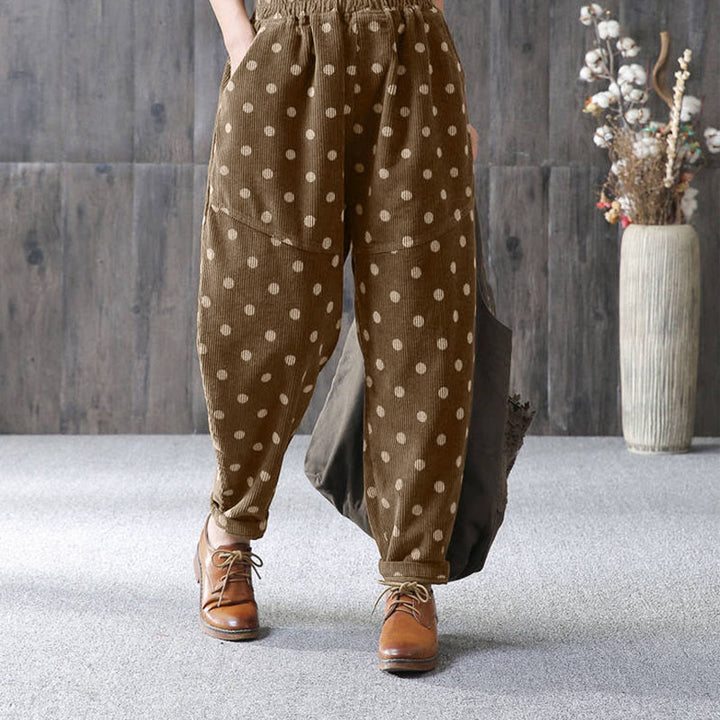 Pantaloni harem in velluto a coste con stampa a pois e tasche da donna Buddha Stones - image 1