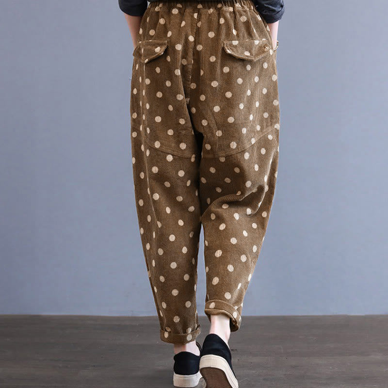 Pantaloni harem in velluto a coste con stampa a pois e tasche da donna Buddha Stones - image 6